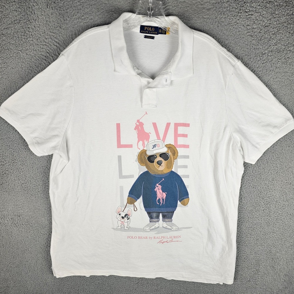 Polo Ralph Lauren Polo Shirt Mens XXL White Polo Bear Love Graphic Classic Fit